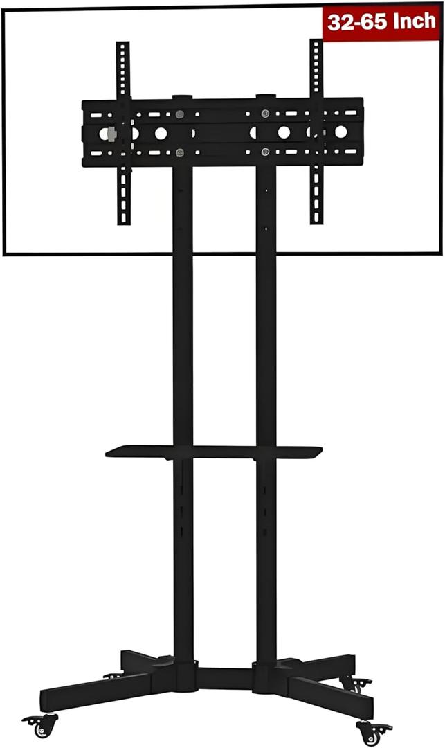 Height Adjustable Mobile TV Stand for 32"-65" TVs, VESA Up to 600x400mm, Supports Up to 50kg, Adjustable Shelf & Integrated Cable Management, Black Height Adjustable Mobile TV Stand for 32"-65" TVs, VESA Up to 600x400mm, Supports Up to 50kg, Adjustable Shelf & Integrated Cable Management, Black