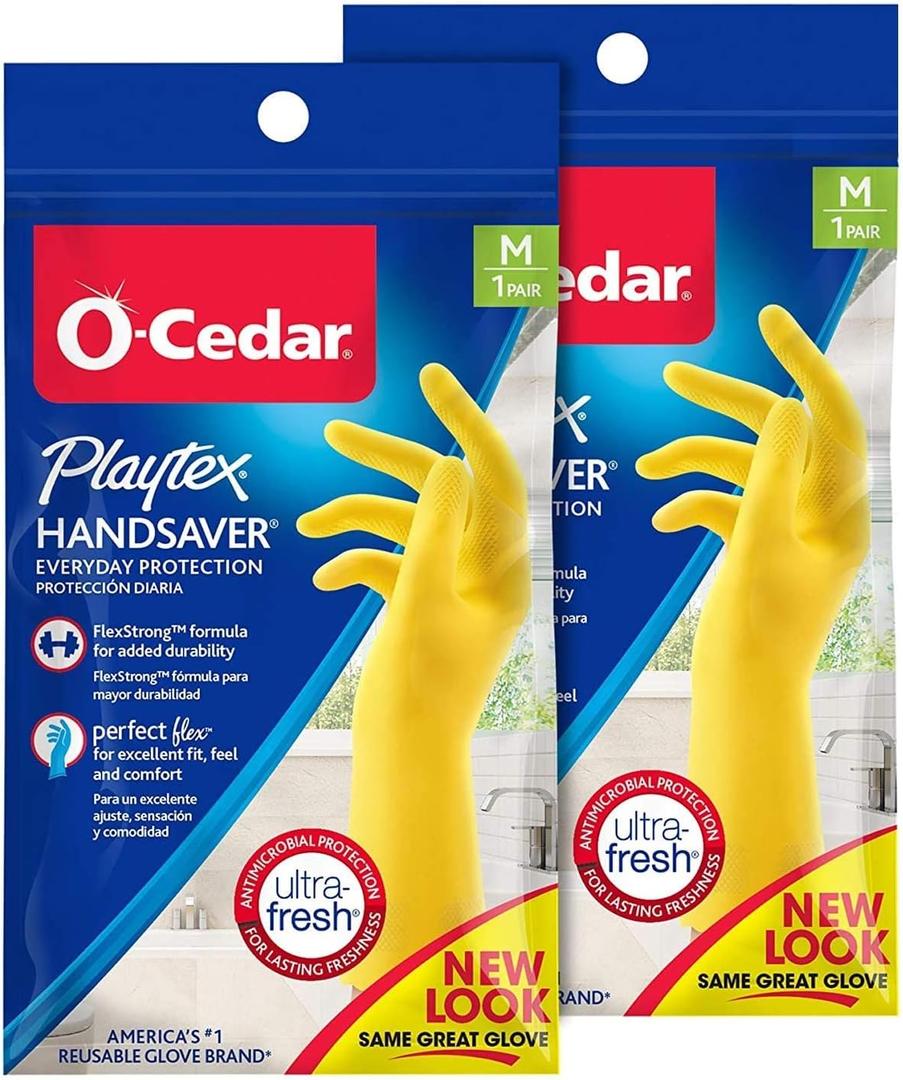 PLAYTEX HandSaver Rubber Gloves for Kitchen and Household Cleaning (2 Pairs) Medium