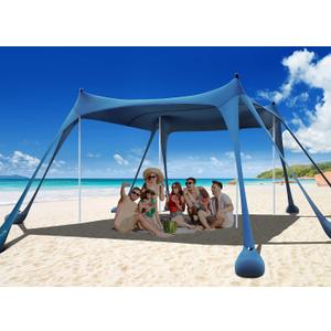 Osoeri Beach Tent, Camping Sun Shelter UPF50+ with 8 Sandbags, Sand Shovels, Ground Pegs & Stability Poles, Outdoor Shade Beach Canopy for Camping Trips, Fishing, Backyard Fun or Picnics