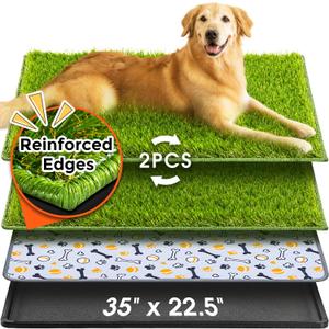 Hompet Dog Grass Pad with Tray Large, 35"x22.5", 2 Reusable Artificial Turf for Dogs Potty, Waterproof Non-Slip Washable Pee Pads, Quickly Absorbency Portable Dog Litter Box for Indoor/Outdoor Use