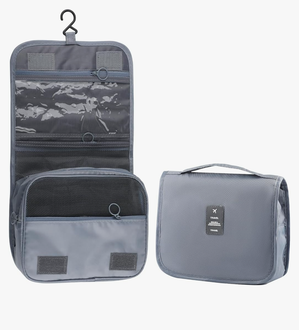 Foldable Hanging Travel Toiletry Bag,Waterproof Portable Travel Bags, Multifunction Travel Makeup Cosmetic Bag Organizer with Hanging Hook (Grey)
