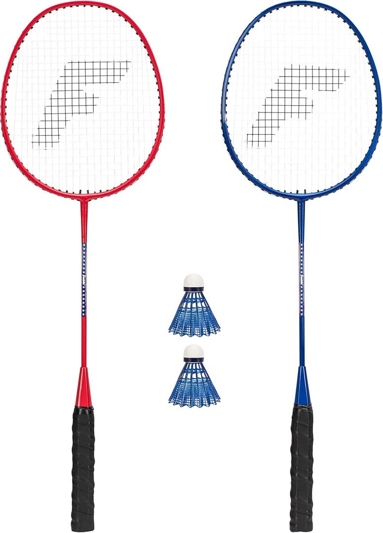 Franklin Sports 2 Player Badminton Replacement Set - 2 Badminton Racquets and 2 Shuttlecocks - Adults and Kids Backyard Game - Red, Blue, Stars, One Size