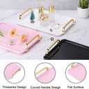 PATIKIL 12 x 8.6 Inches Plastic Serving Tray with Golden Handles, Reusable Tray Rectangular Party Platters for Dessert Coffee Tea Table, Living Room Kitchen Countertop, Pink