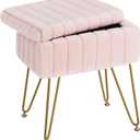 Greenstell Vanity Stool Chair Faux Fur with Storage, 15.7"L x 11.8"W x 19.4"H Soft Ottoman 4 Metal Legs with Anti-Slip Feet, Furry Padded Seat, Modern Multifunctional Chairs for Makeup, Bedroom Pink