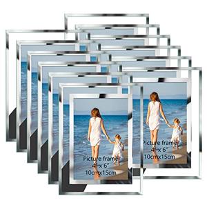 Hoikwo Bulk 4x6 Picture Frames, 6Packs Silver Photo Frames 4 by 6, Glass Wedding Frames 4x6, Clear Mirror Wedding Photo Frames, Only for Tabletop Display Vertically or Horizontally