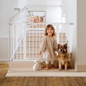 Babelio Metal Baby Gate, 29-48 Auto Close Easy Install Pet Gate, Extra Wide Walk Thru Child Safety Gate, Pressure Mounted Dog Gate for Doorways & Stairs, with Y Spindle Rods, White (30"Tall 29"-48" Wide)