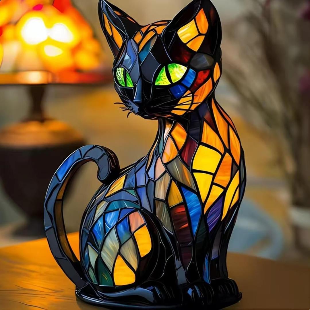 Xugenxes Cat Lamp,2025 New Series Art Desk Lamp, Dyed Resin Vintage Cat Lamp, Resin Bedside Table Lamp, Cute Pet Cat Theme LED Desk Lamp, for Bedroom, Warm Animal Night Light, Home Decor & Gift(A)