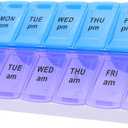 7 Day Weekly AM PM Pill Organizer, ShysTech Large Pill Case Pill Box for Pills Vitamin Supplements Medication (Purple/Blue)
