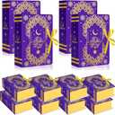 36Pcs Ramadan Eid Mubarak Favor Boxes Gold Moon Star Ramadan Kareem Treat Boxes Square Candy Ramadan Box with Ribbon for Eid Party Decor (Purple/Gold)