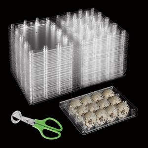 MIVIDE 150 Pack Quail Egg Cartons, 12 Grids Small Clear Plastic Egg Trays, Bulk Eggs Carton Holders