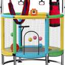 55" Trampoline for Kids，Indoor&Outdoor Toddler Trampoline | Supports 440 lbs, indoor and outdoor kids' trampoline, steel springs，anti-tilt stability, adjustable gymnastics bar
