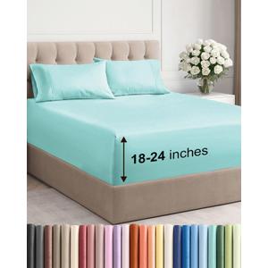 Extra Deep Queen Sheet Set - 4 Piece Breathable & Cooling Bed Sheets - Easily Fits 18 to 24 inch Mattress - Ultra Soft, Wrinkle & Fade Free with Extra Deep Pockets - Hotel Luxury Bedding - Spa Blue