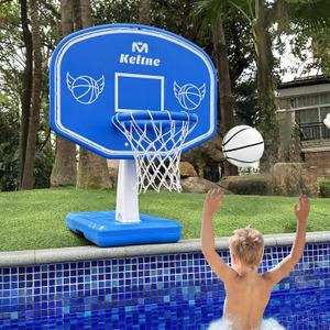 Pool Basketball Hoop, Large Poolside Basketball Hoop for Swimming Pool Basketball Game, Water Basketball Hoops with Lengthen Sturdy Base for Kids Adults Summer Water Fun, 2 Balls and Pump.