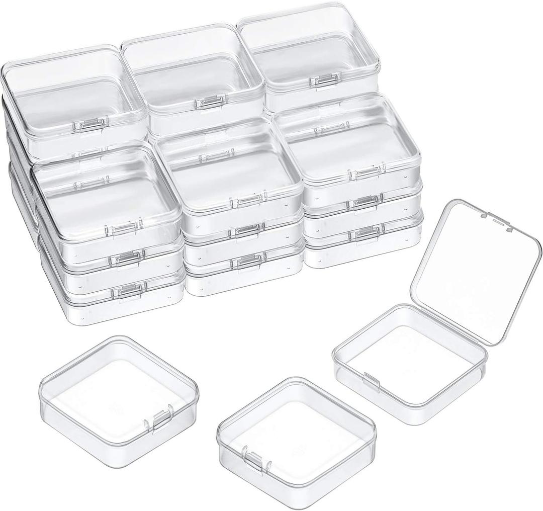 SATINIOR 24 Packs Small Clear Plastic Beads Storage Containers Box with Hinged Lid for Storage of Small Items, Crafts, Jewelry, Hardware (2.5 x 2.5 x 0.8 Inches)