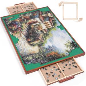 Rotating Jigsaw Puzzle Board with Drawers and Cover, 30 "x 21" Wooden Puzzle Table for Storage and Sorting, Portable Enlightenment Board for Adults and Teenager