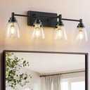 4 Light Bathroom Vanity Light, Farmhouse Bathroom Light Fixtures, Black Vanity Lights, Rustic Sconces Wall Lighting with Clear Glass Shades for Living Room, Bedroom, Hallway