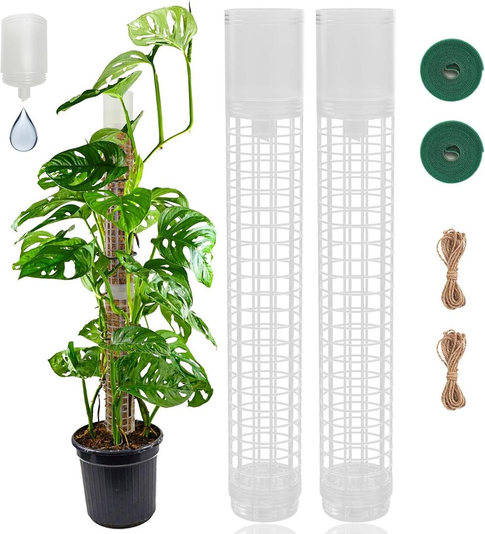 Moss Pole 17.4 inch, 2 Pack Moss Pole Monstera Plant Support, Plastic Moss Pole for Plants Monstera - Self-Watering, Stackable Design - Ideal Plant Support for Medium to Large Plants