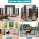 No Pawblems Free Standing Dog Gate with Door, 30'' Tall Foldable Dog Fence for Indoor & Outdoor, Up to 78 Inch Extra Wide Puppy Gate for Stairs, Hallways, Doorways, Deck, Yard (Black, 3 Panels)