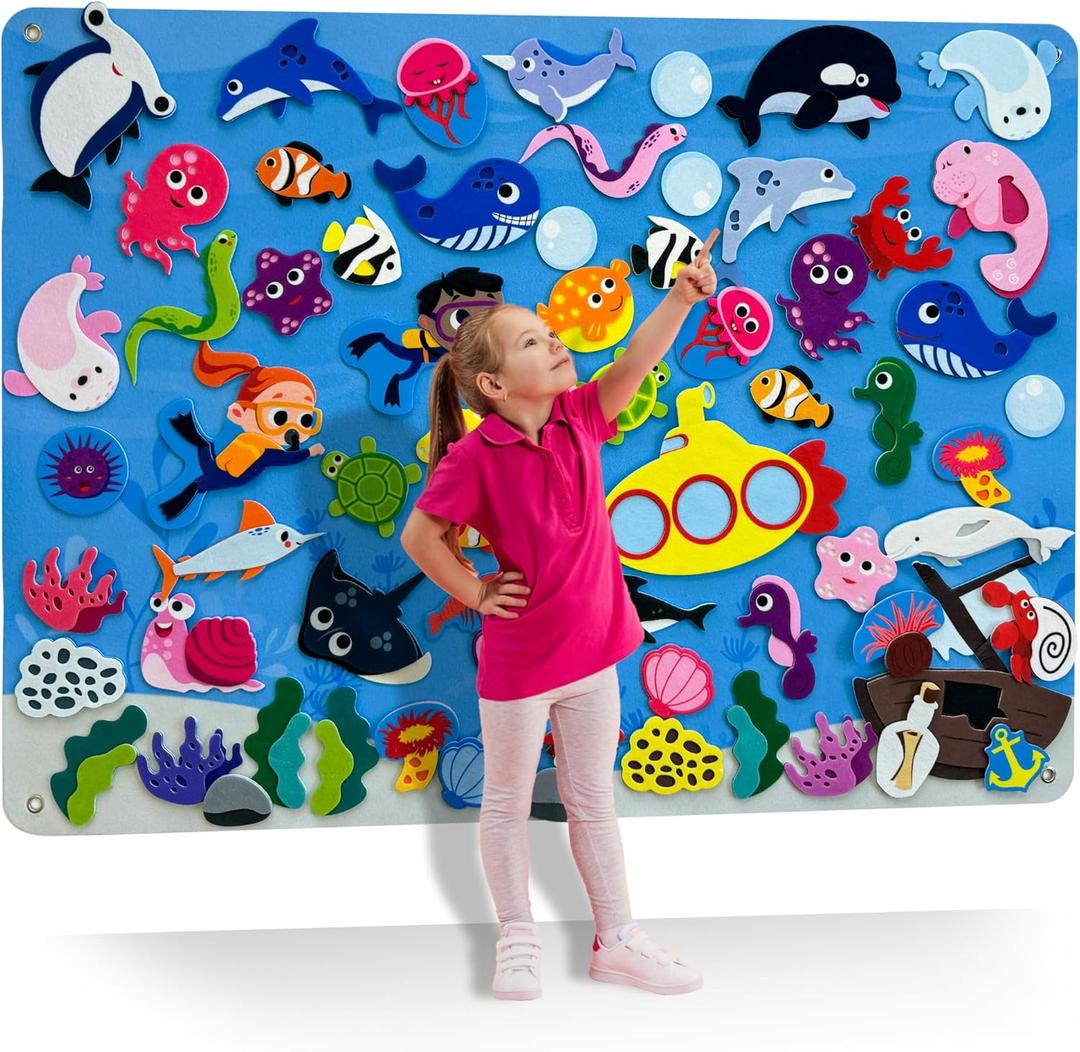 QUOKKA Ocean Felt Board for Toddlers 61 PCS - Double-Thick Felt Board Story Set with Large 3927,7 in. Durable Wall Activity Panel - Ideal for Storytelling, Indoor Toddler Activities, and Classroom