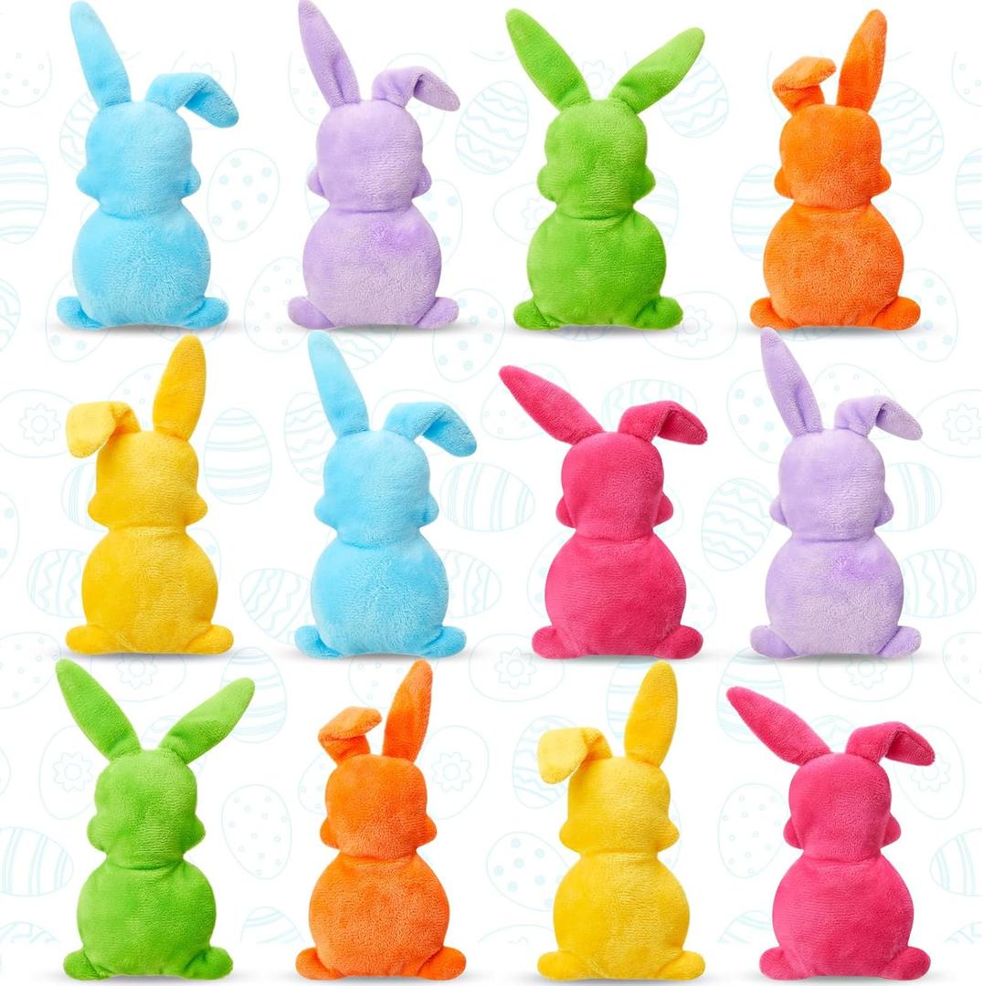 24 Pcs Easter Plush Toys 6 Inch Mini Bunny Stuffed Animal Bulk Pastel Bunny Plush Toys Rabbits Easter Basket Stuffers Decor Gift for Egg Filler Hunting Party Favor