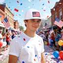 American Flag Baseball Cap, Flat Bill Brim Hat for Men Women, Patriotic Mesh Snapback Hats (White)