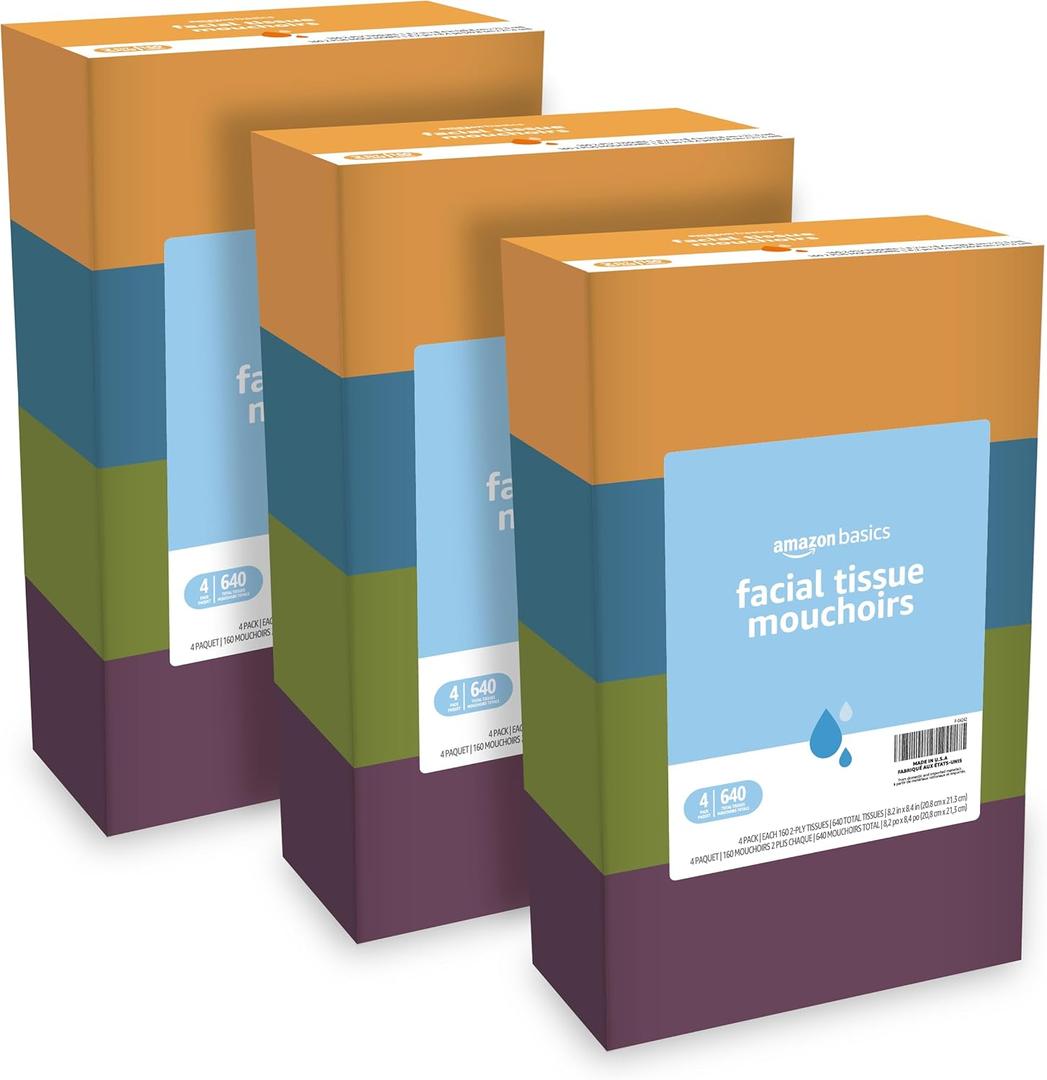 Amazon Basics Facial Tissue, 2-Ply | 1920 Count | 12 Packs of 160