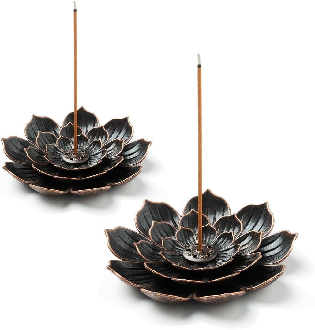 2 Pack Incense Burner, Incense Holder for Sticks, Brass Lotus Incense Stick Holder (Standard)
