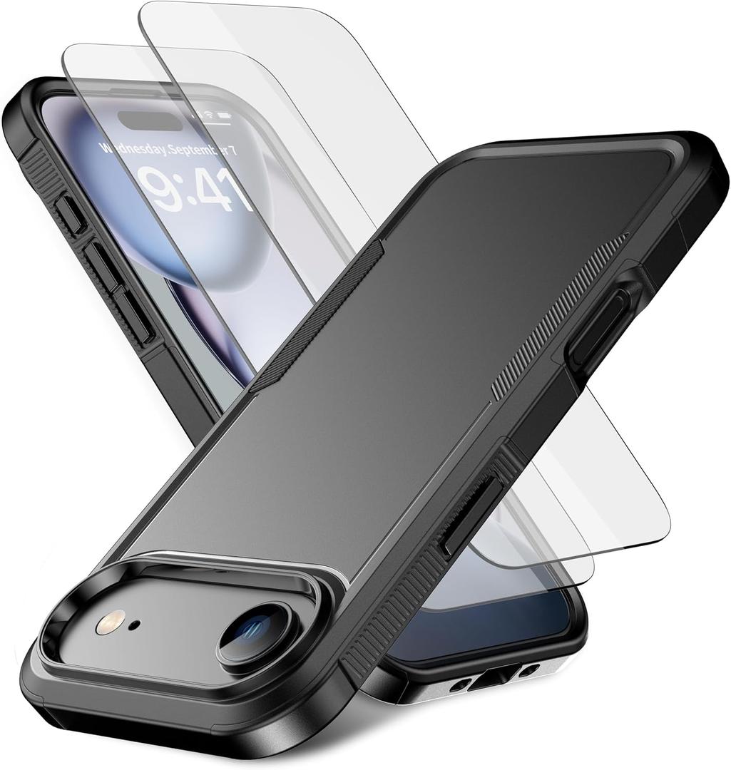 2 x for iPhone Air Case [Shockproof] [Dropproof] [Heavy Duty Protection] [Pocket-Friendly] Slim & Tough Non-Slip Protective Phone Cover for iPhone Air 6.6inch, Black