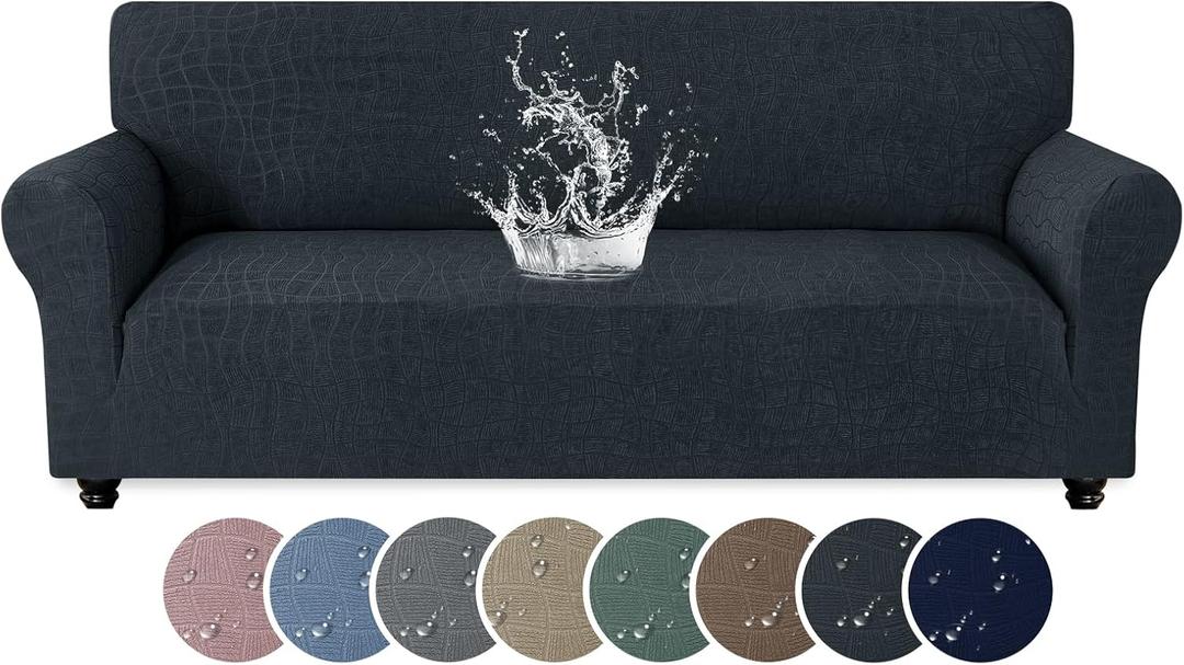 MAXIJIN Waterproof Couch Cover for 3 Cushion Couch, 1 Piece Stretch Sofa Covers Slipcovers with Non-Slip Elastic Bottom, Washable Furniture Protector for Dogs Pets (Large, Dark Gray)