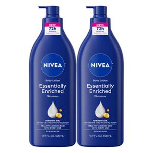 NIVEA Essentially Enriched Body Lotion for Very Dry Skin with Hyaluronic Acid, Mothers Day Gifts, 16.9 Fl Oz Pump Bottle, Pack of 2