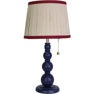 Modern Table Lamp for Living Room, Farmhouse Table Lamps, 8X8X15 Inch Navy Wood Base Desk Lamp Pull Chain Switch Desk Lamp for Bedrooms and Office (Cream Tapered Pleated Cloth Shade)