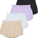 Real Essentials 4 Pack: Girls Athletic Performance Running Shorts with Drawstring & Pockets (Medium, Set 7)