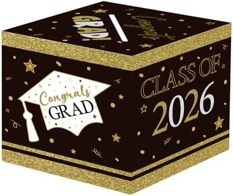 SerpizePaty Graduation Card Box,  Grad Gift Box | DIY Grad Party Card Surprise Box with Cap Design for School College Class of 2026 Party Favors, Black Gold Pack Of 5