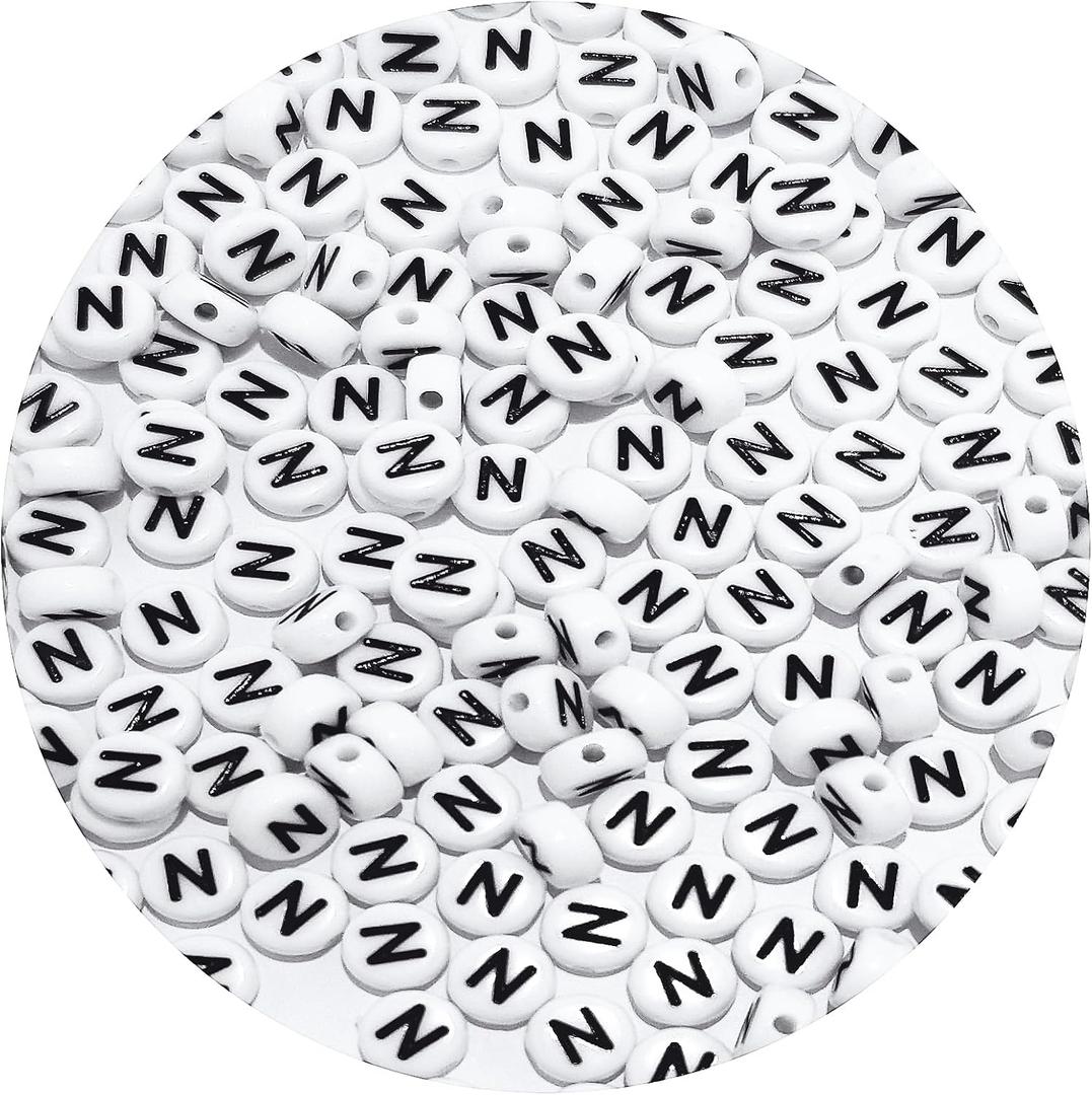 2 x Round Letter Beads 4x7mm Acrylic Alphabet Beads N for Bracelets Making Keychain Jewelry DIY - 100pcs, (Assorted P, N)