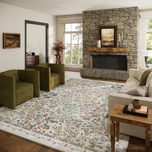Machine Washable Rugs for Living Room: 8x10 Area Rugs for Bedroom Floral Non Slip Low Pile Soft Stain Resistant Carpet for Kitchen Dining Room Farmhouse Kids Room Nursery Indoor