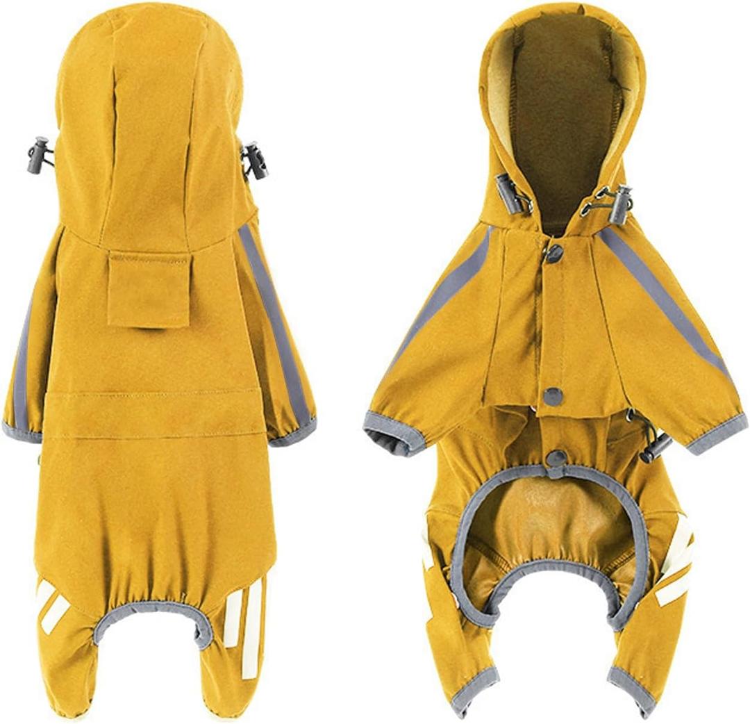 Dog Raincoat with Hood, Waterproof Reflective Rain Jacket for Small Medium Large Dogs - Lightweight Poncho Design with Leash Hole, Outdoor Walking Adventure Puppy Coat (Medium,Yellow)
