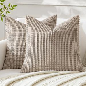 MIULEE Pack of 2 Pillow Covers 18 x 18 Granules Soft Corduroy Decorative Throw Pillow Covers for Couch Cushion Sofa Bedroom Living Room, Tan