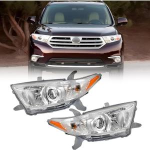 PENSUN Headlights Assembly Fit for Toyota Highlander 2011 2012 2013, Halogen Headlamp Assembly Pair Replacement, Driver & Passenger Side
