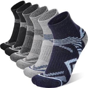 ANTSANG 6 Pairs Merino Wool Quarter Ankle Hiking Running Socks Compression Thermal Thick Cushion Socks for Women Men (Gray, L)