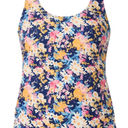 Halcurt Women's Two Piece Tankini Swimsuits Tummy Control Adjustable Drawstring Bathing Suit and Short with Pocket Navy Colorful Floral XL