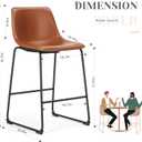 DUMOS 26 Inch Counter Height Bar Stools Set of 2, Modern Faux Leather High Barstools with Back and Metal Leg, Bar Chairs for Kitchen Island, Elegant Brown