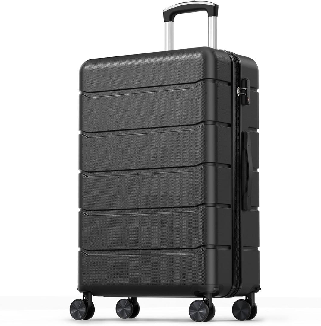 Sweetcrispy 28 Inch Checked Luggage, Hard Shell Suitcase, Black
