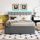 Ball & Cast Full Szie Upholstered Bed Frame with LED Light and Trundle,Teddy Fleece Platform Bed w/Channel Tufted Headboard &Wooden Slats Support,No Box Spring Needed, for Bedroom,Gray