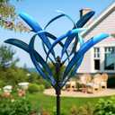LimeHill Wind Spinner for Yard and Garden - Large Metal Kinetic Wind Sculptures for Outdoor Decorations (Blue Magnolia)