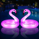 Inflatable Flamingo Pool Floats with Lights, FlyfreeU Solar Powered Flamingo Swim Tube Rings, 42'' Lake Beach Floaties Swimming Rings Summer Pool Raft Lounger for Adults Water Party Supplies 2 piece