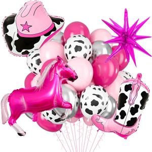 20Pcs Disco Cowgirl Balloons and Pink Foil Horse Balloon, 12 Inch Pink Cow Print Balloons for Disco Cowgirl Party Decorations, Western Cowgirl Birthday Decorations