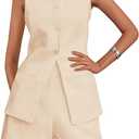 PRETTYGARDEN Women's 2 Piece Sets 2026 Summer Trendy Button Down Suit Vest Tops High Waisted Shorts Business Casual Outfits (XXL)