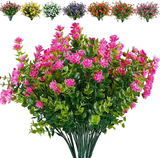 JOYGAR 12 Bundles Artificial Flowers Fake Boxwood Shrubs UV Resistant No Fade Faux Greenery Faux Plastic Lotus For Home Garden Hanging Planter Indoor Outdoor Porch Patio Office Wedding Decoration(Pink)