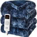 EHEYCIGA Electric Heated Blanket Throw Faux Fur, 10 Hours Auto Shut Off 9 Heating Levels Heating Blanket Throw, Soft Warm Heated Blanket Fast Heating Navy Blue, Faux Fur & Sherpa (Throw(50x60 inches))