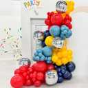 Jobkoo Red Blue Yellow Balloon Arch Kit with 4D Silver Ball Foil Balloons, Dusty Navy Blue Red Yellow Latex Balloons Garland for Carnival Circus Birthday Baby Shower Party Decorations